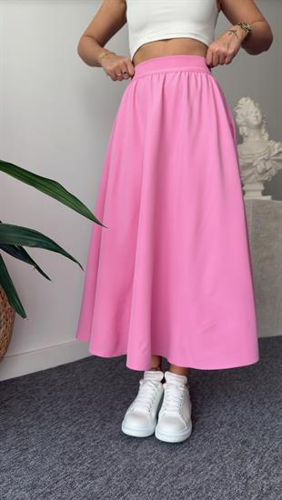 Pembe Vema Arkası Lastikli Etek