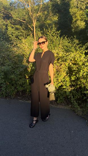 Gua Kemerli Keten Siyah Tulum