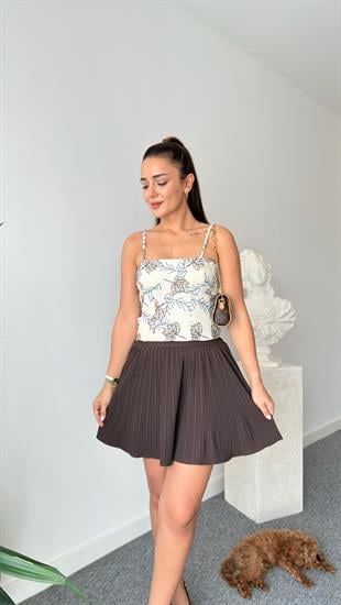 Kahve Motta  Piliseli Şort Etek