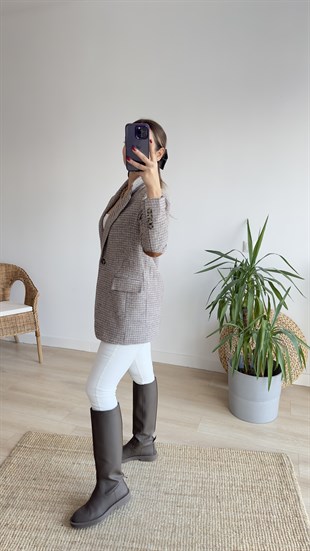 Kolları Yamalı Kahve Blazer Ceket