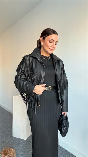 Lorch Püskül Detaylı Muadil Deri Ceket