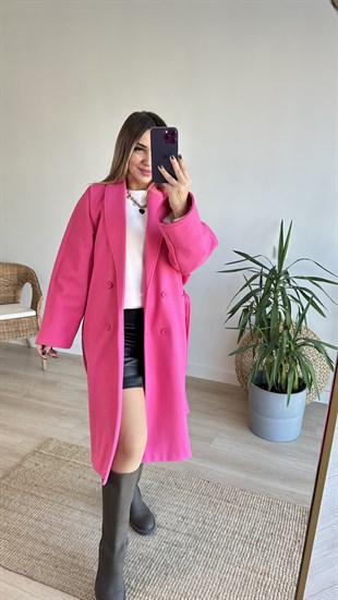 Renkli Astar Detaylı Pembe Kaban