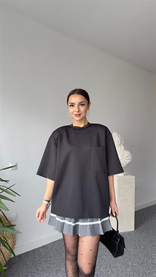 Sırt Fermuarlı Zra Model Vatkalı Siyah Bluz