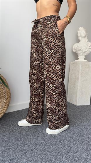 Gabardin Leopar Desen Bel Lastikli Pantolon