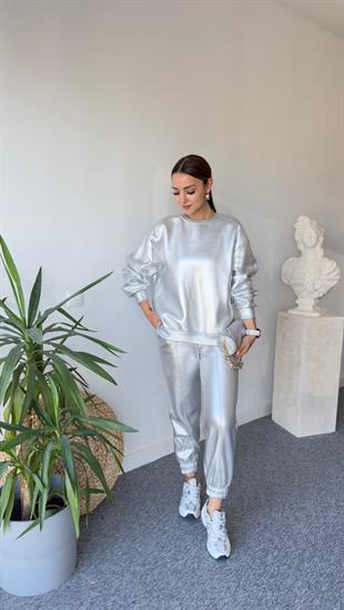 Varaklı Gümüş Sweatshirt