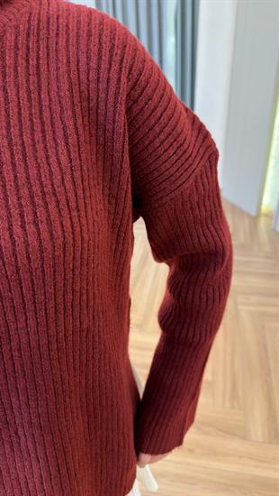 Bordo Lovrink Boğazlı Yırtmaç Detaylı Kazak