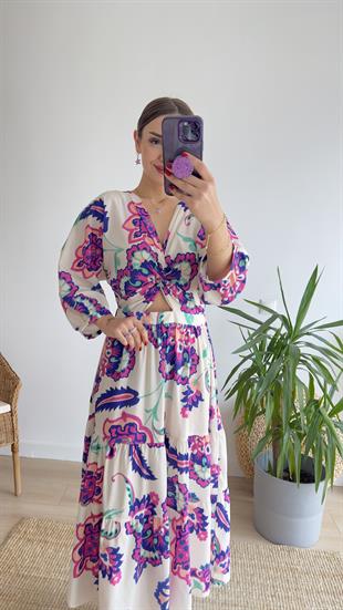 Nota Zra Model Desenli Poplin Elbise
