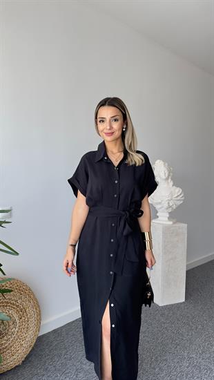 Orj Marka Boydan Düğmeli Tensel Siyah Elbise 