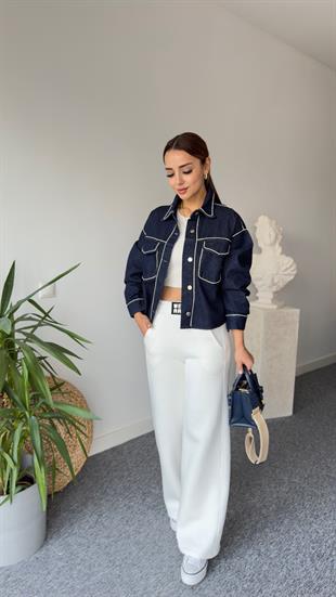 Kylie Taş Detaylı Lacivert Ceket
