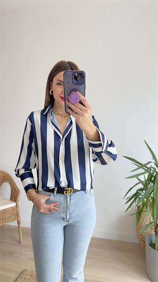 Ferny Zra Model Lacivert Çizgili Gömlek