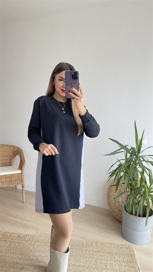 Sırtı Poplin Lacivert Basic Elbise 