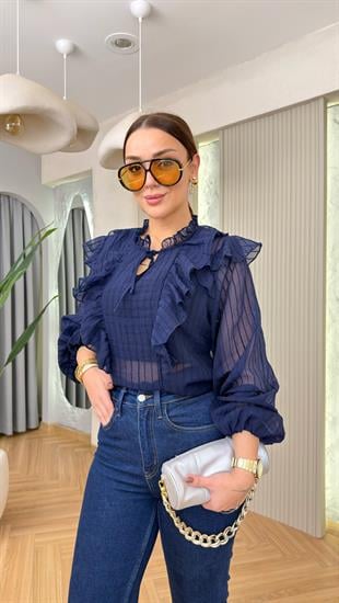 Lacivert Sloni Fırfır Detaylı Gömlek