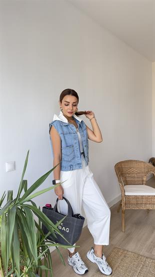 Şeritli Balon Model Beyaz Eşofman Altı