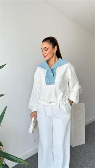 Yakası Kot Garnili Sweatshirt