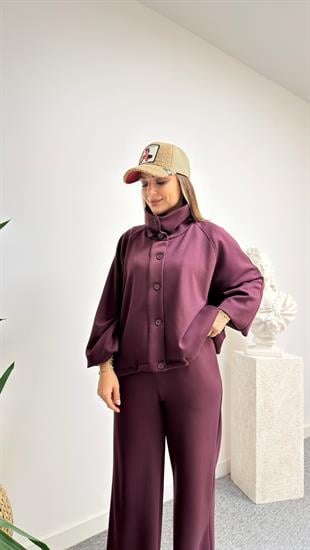 Bordo Sonya Ceket Pantolon Modal Takım