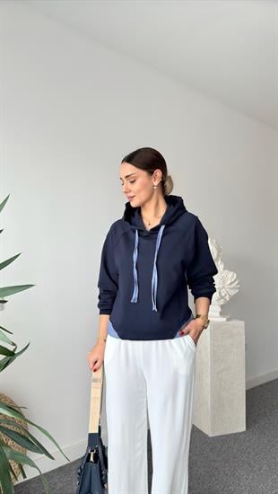 Lacivert Reste Poplin Garnili Sweatshirt