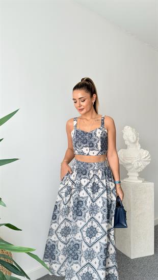 Etnik Desenli Etekli Crop Takım