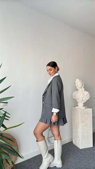 Artu Poplin Detaylı Gri Blazer Ceket