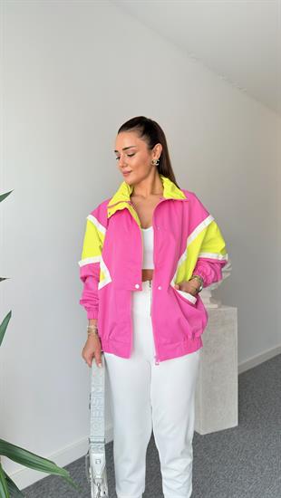 Romo Şerit Detaylı Pembe Paraşüt Ceket
