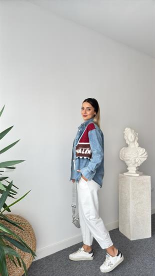 Belmira Renkli Triko Detaylı Jean Gömlek Ceket