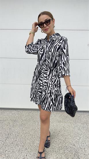 Peris Zebra Desen Gömlek Elbise 