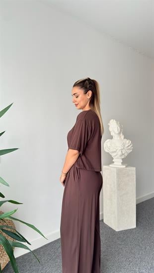 Kahve Gablit Pile Detaylı İkili Takım