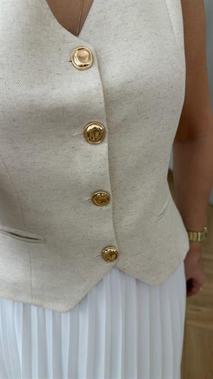 Veste Keten Yelek Etek Takım