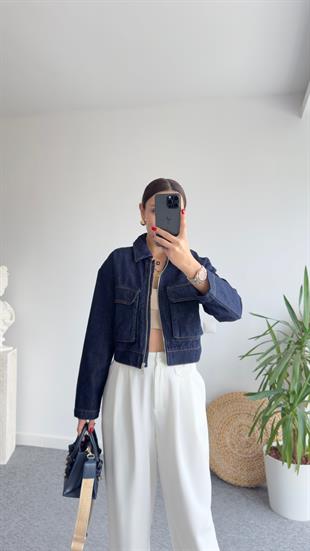 Bomber Lacivert Jean Ceket
