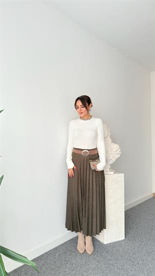 Haki Nole Zra Model Piliseli Süet Etek