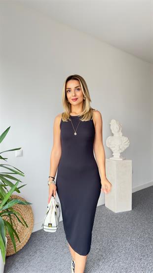 Tien Siyah Fitilli Basic Elbise 