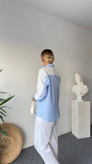 Glou Poplin Detay Sırt Düğmeli Beyaz Sweat
