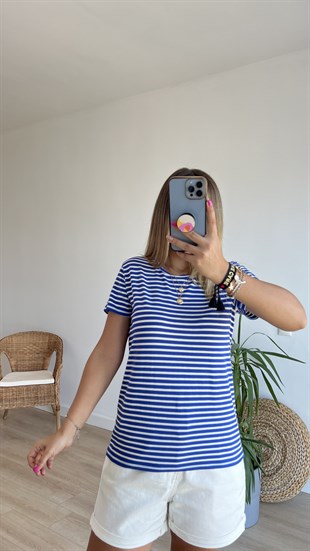 Çizgili Lacivert Basic Tshirt