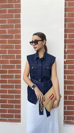Massi Model Kuşaklı Jean Yelek