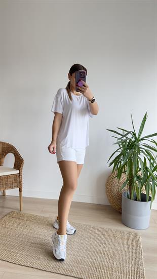 Futon Bisiklet Yaka Viskon Beyaz Tshirt