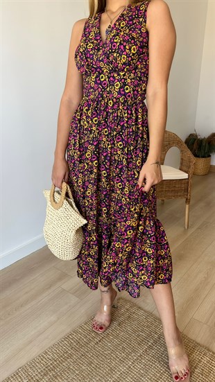 Orijinal Marka Kuşaklı Floral Desen Elbise