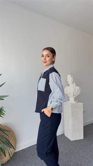 Ezela Çizgili Poplin Garnili Sweatshirt