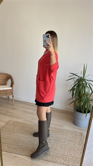 Önden Cepli Nar Çiçeği Tunik