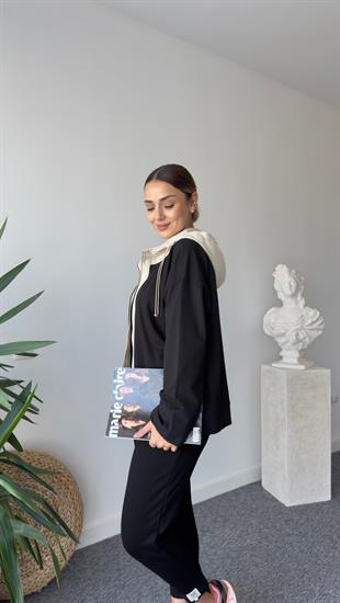 Lotta Marka Model Kapüşonlu Siyah Sweat