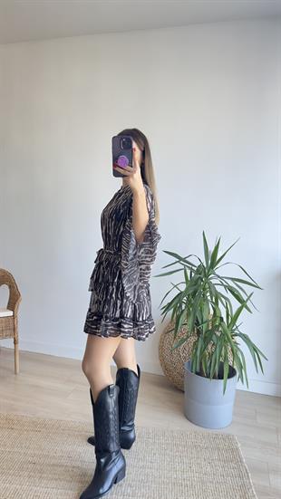 Zebra Desen Astarlı Şifon Elbise