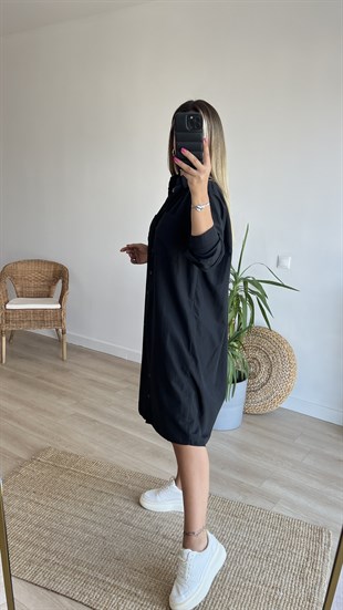 Sırt Pencere Detaylı Oversize Gömlek Elbise 