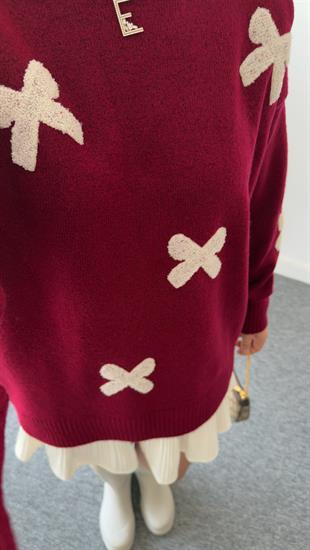 Bordo Britin Fiyonk Detaylı Kazak