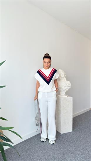 Beyaz Luga Şeritli Premium Modal Takım