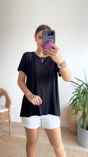 Futon Bisiklet Yaka Viskon Siyah Tshirt