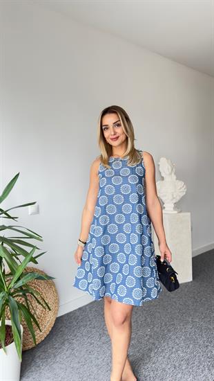 Belle Nakış Detaylı Mavi Elbise 