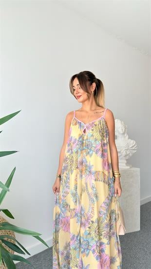 Zra Model Pembe Biyeli Çiçek Desenli Elbise 
