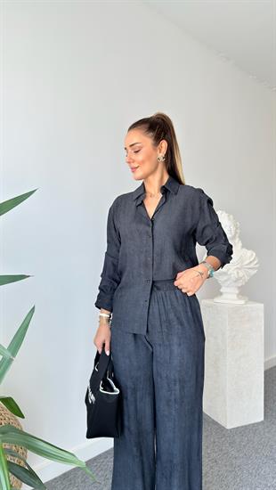 Siyah Ripon Massi Gömlek Pantolon Takım