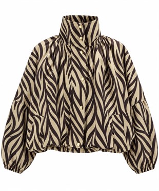 Zebra Desen Thane Dik Yaka Paraşüt Ceket