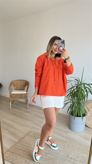 Poplin Turuncu Kapüşonlu Sweatshirt