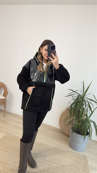 Yeşil Kapitone Detaylı Peluş Sweat