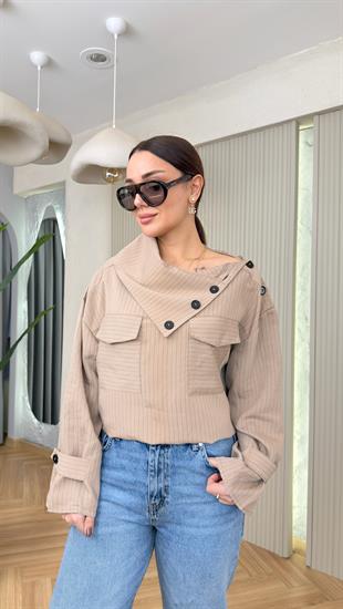 Bej Zra Model Dik Yak Düğmeli Gömlek